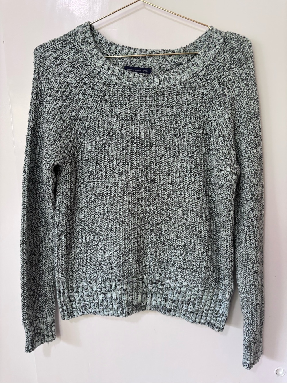 American Eagle Outfitters| Comfy Marled Mint/Charcoal Cozy Crewneck Sweater Sz M
